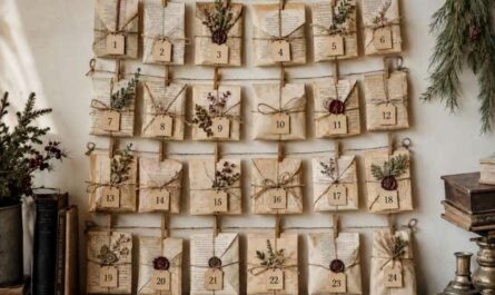 Adventskalender aus alten Buchseiten im Vintage-Stil