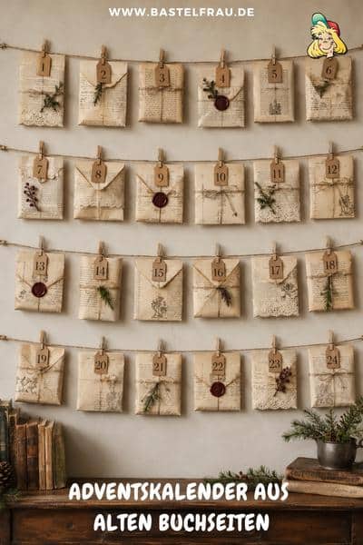 Adventskalender aus alten Buchseiten im Vintage-Stil