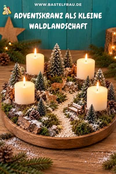 Adventskranz als kleine Waldlandschaft - Mit Moos, Tannen, Rehen und vier Kerzen eine zauberhafte Miniaturwelt gestalten