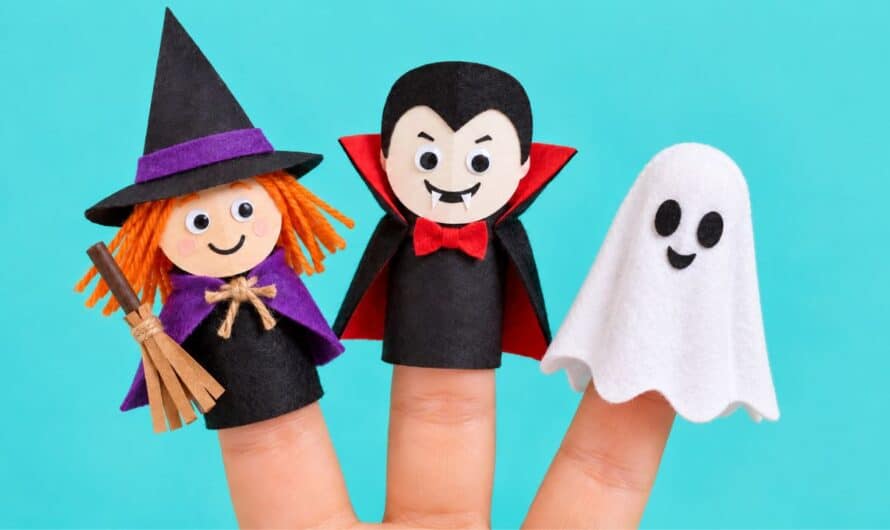 Halloween-Fingerpuppen basteln: Hexe, Vampir und Geist