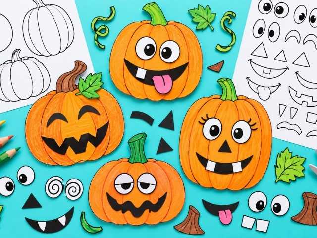 Kürbisgesichter – Einfache Halloween-Deko aus Tonkarton