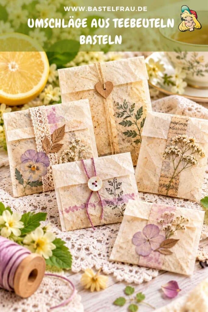 Umschläge aus Teebeuteln: Kleine Shabby-Chic Taschen mit Fadenverschluss