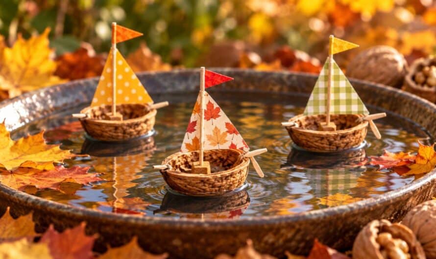 Kleine Schiffchen aus Walnussschalen – eine Bastelidee für den Herbst